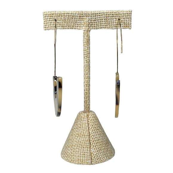 Leopard Tortoise Shell Print Half Hoop Earrings With Gold Tone Metal - Picture 2 of 7